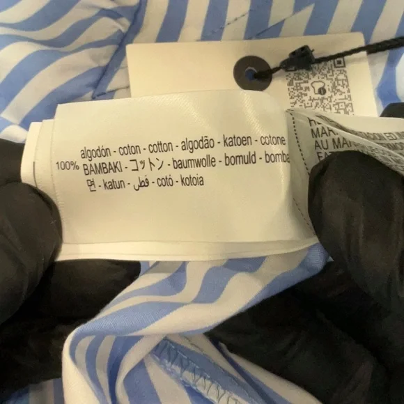 Zara ZW Collection Blue Striped Poplin Mini Dress Puff Sleeve Cotton XL NWT - Picture 9 of 9